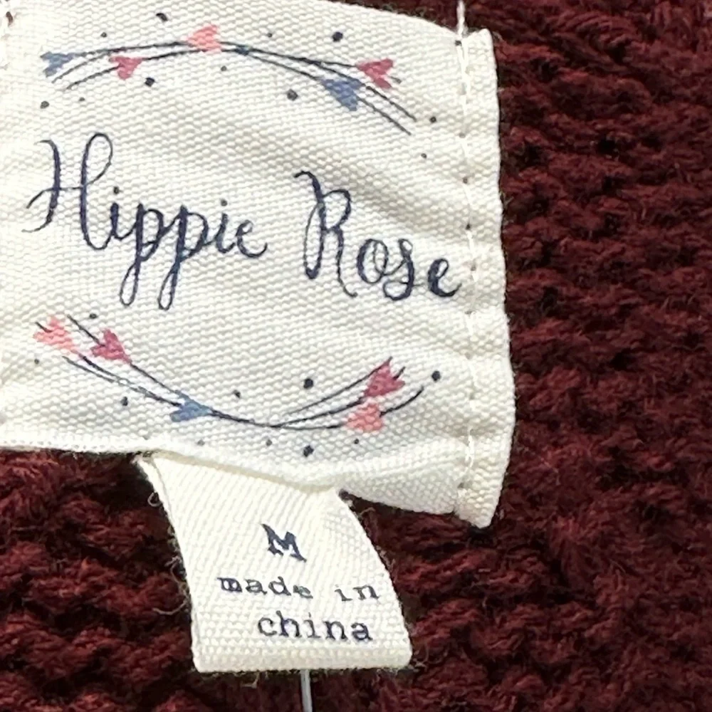 Hippie Rose Long Sleeve Cold Shoulder Crew Neck Cable Knit Sweater - Maroon Red